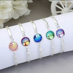 1 LEFT! Silver Mermaid Scale Cabochon Bracelets